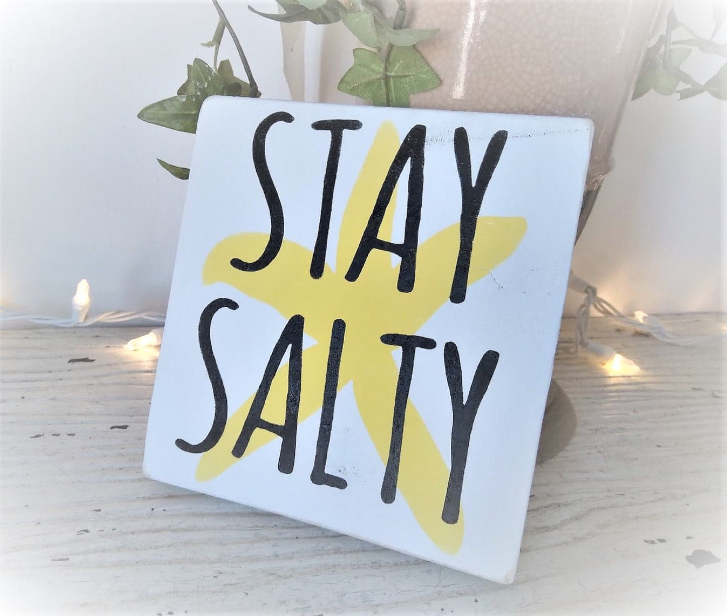 Beach signs decor, Mini signs beach, Stay Salty sign, tiered tray beach decor, beachy signs,starfish decor.small signs with sayings,minature