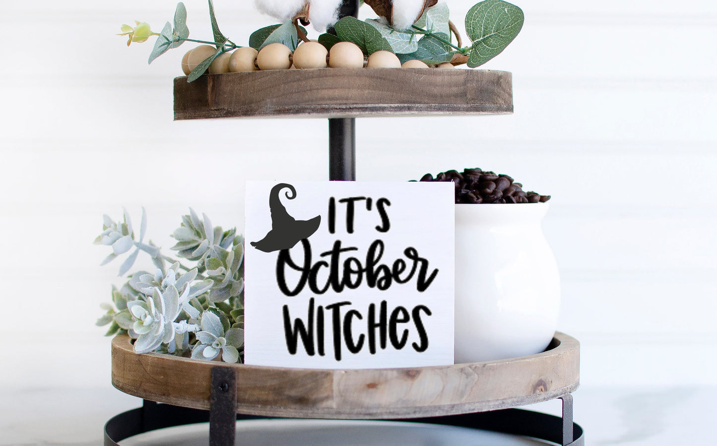 It's October Witches sign, Halloween tiered tray sign, Halloween witch decor, Halloween tiered tray decor, Fall decor, Autumn decor, Witch