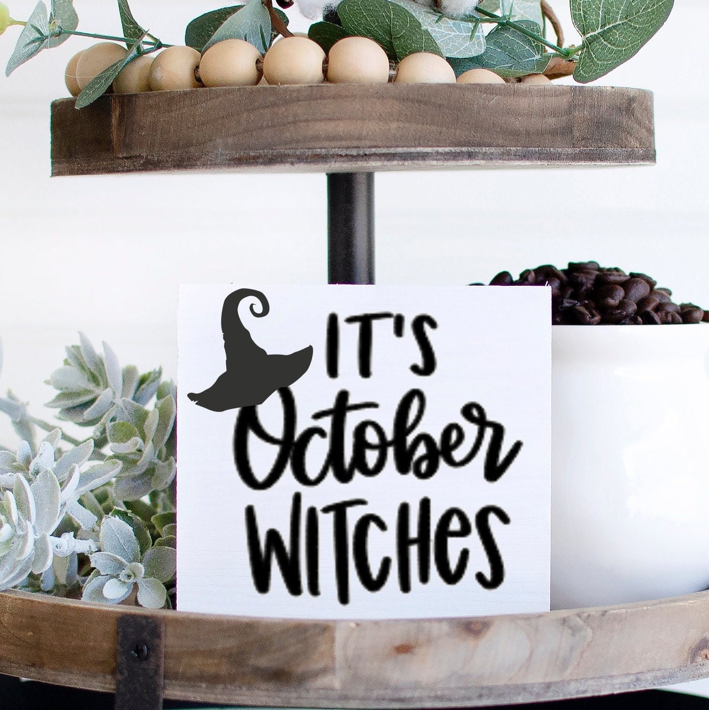 It's October Witches sign, Halloween tiered tray sign, Halloween witch decor, Halloween tiered tray decor, Fall decor, Autumn decor, Witch
