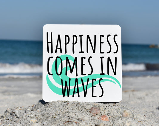 Happiness comes in waves sign, Ocean art, mini beach signs, mini beach decor, tiered tray decor, beach house sign, beach house decorations