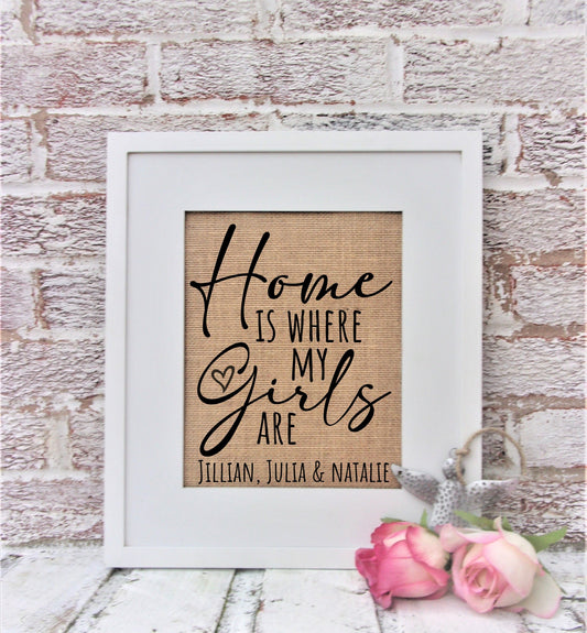 Home is where my girls are, girl mom gift, personalized, girl mom gift ideas, home is where my girls are sign, Christmas gift girl mom