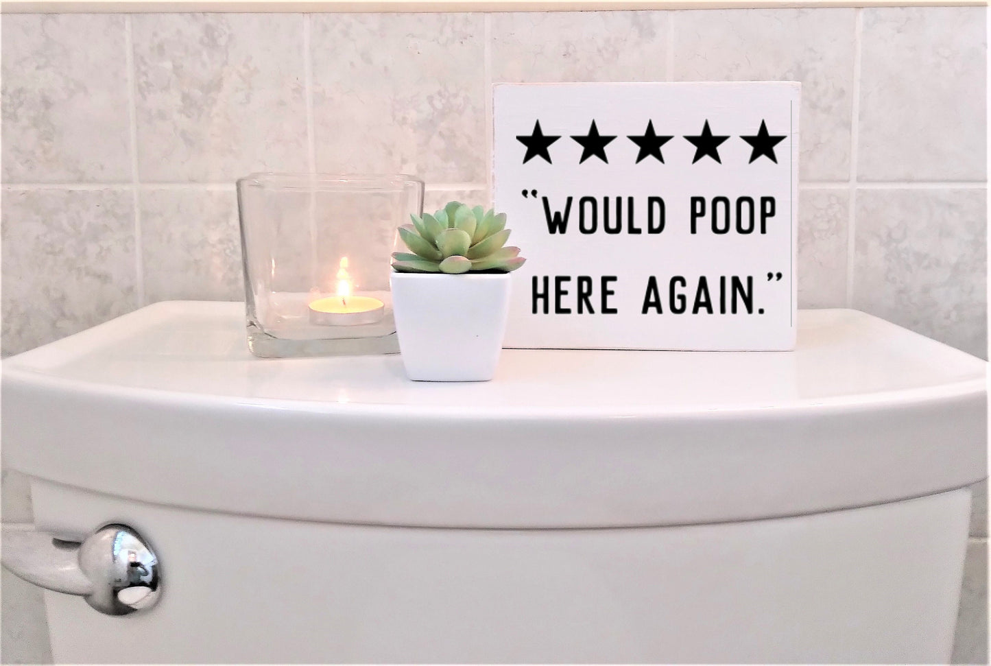 Funny bathroom signs, Would poop here again, funny bathroom signs, back of the toilet decor, back of the toilet signs, funny bathroom art
