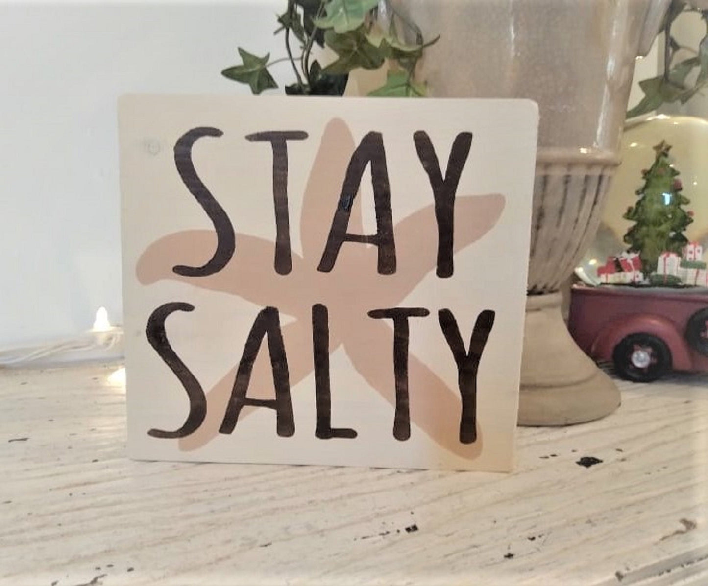 Beach signs decor, Mini signs beach, Stay Salty sign, tiered tray beach decor, beachy signs,starfish decor.small signs with sayings,minature