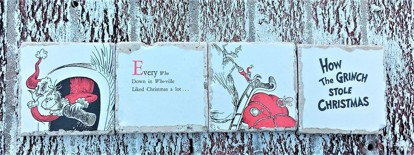 Gift for her, Gift for her Christmas, Christmas decor, unique gifts,book coasters, Grinch,coffee table decor,scrooge, christmas vacation
