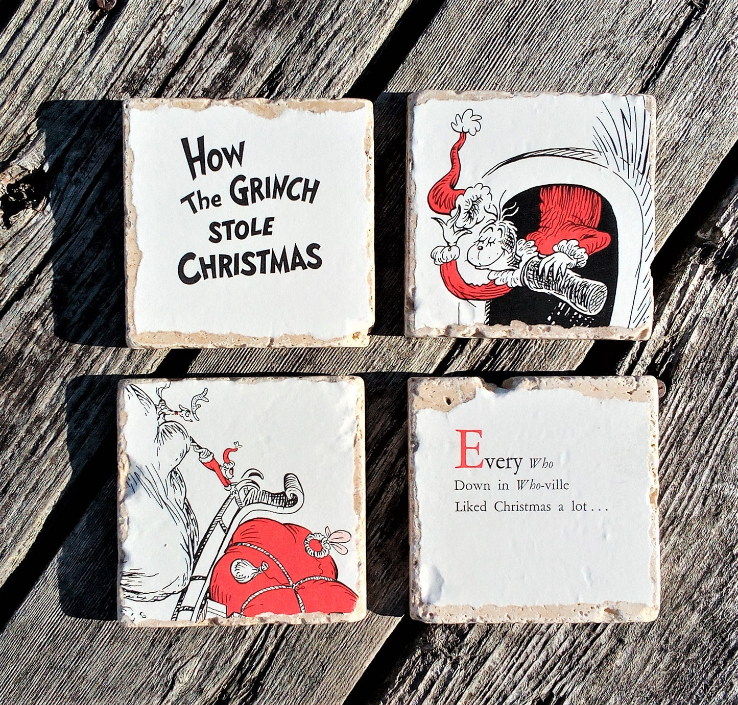 Gift for her, Gift for her Christmas, Christmas decor, unique gifts,book coasters, Grinch,coffee table decor,scrooge, christmas vacation