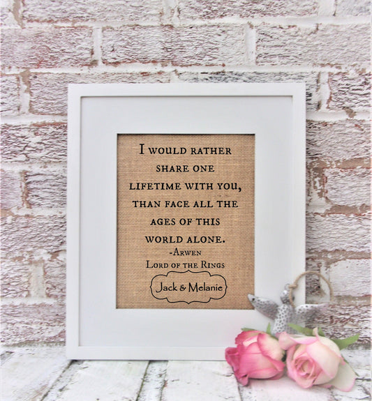 Lord of the Rings gift, Lord of the Rings wall art, Geeksatlarge, Geek gifts, Nerd gifts, Romantic gifts, romantic quotes, Arwen and aragorn