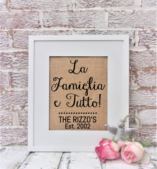 Italian family name sign, Italian gifts personalized, La Famiglia e Tutto sign, Italian Mom gift, Mother's Day gift, Est date sign, Tuscan