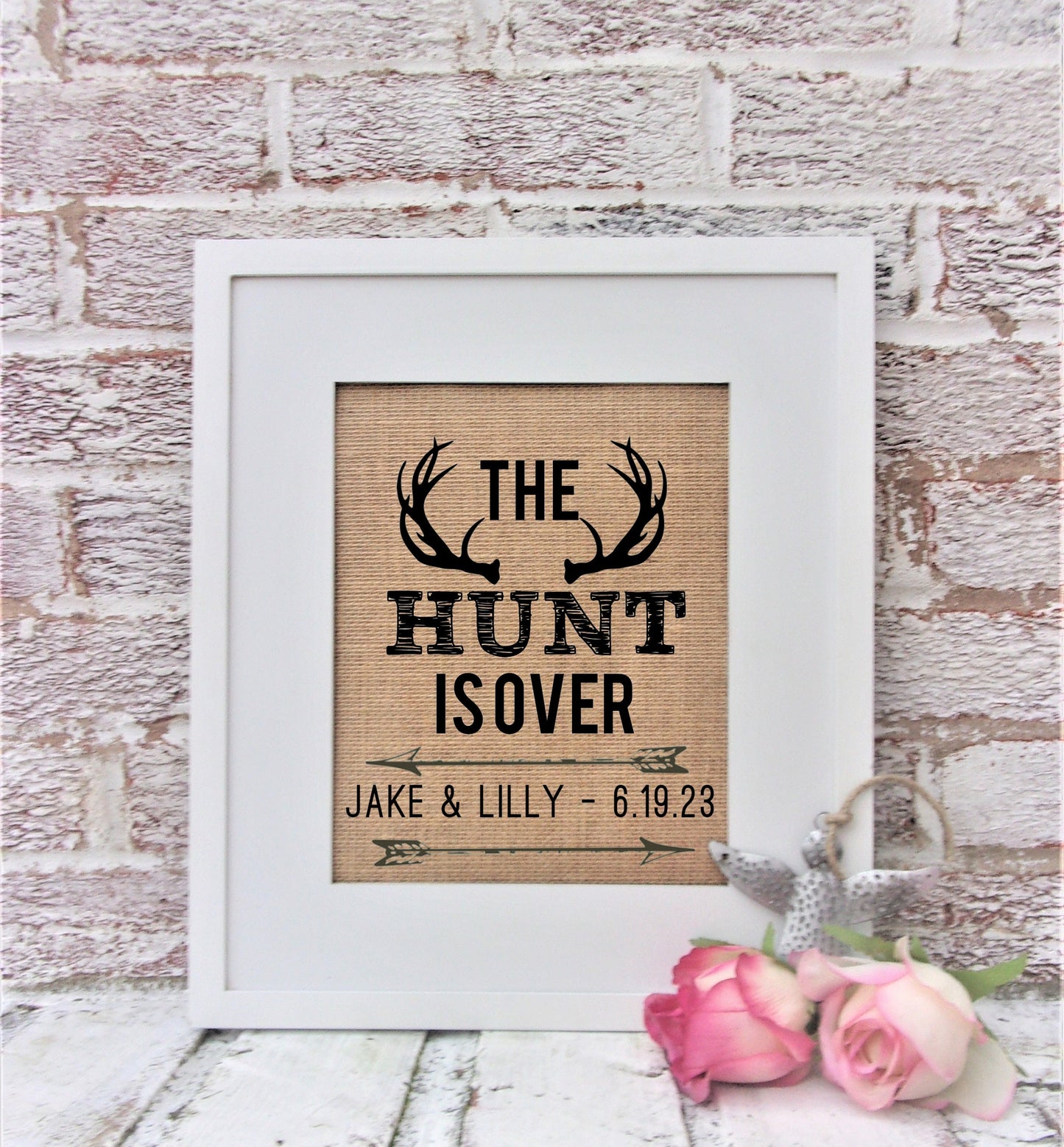 The Hunt is Over sign, The Hunt is Over Save the Date, hunting wedding, hunter fiance gift, country wedding bridal shower, save the date