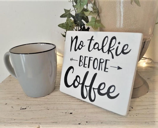 Coffee signs for kitchen, coffee signs, No talkie before coffee, tiered tray signs, mini signs that stand,coffee bar decor,coffee lover gift