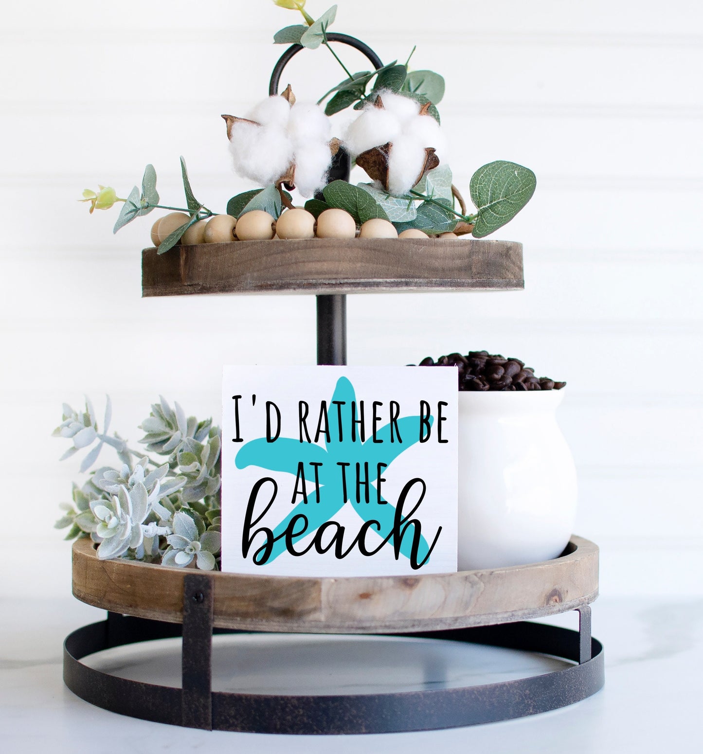 I'd rather be at the beach sign, beach signs, beachy decorations, beach house decor, beach house signs, mini signs for tiered tray beach