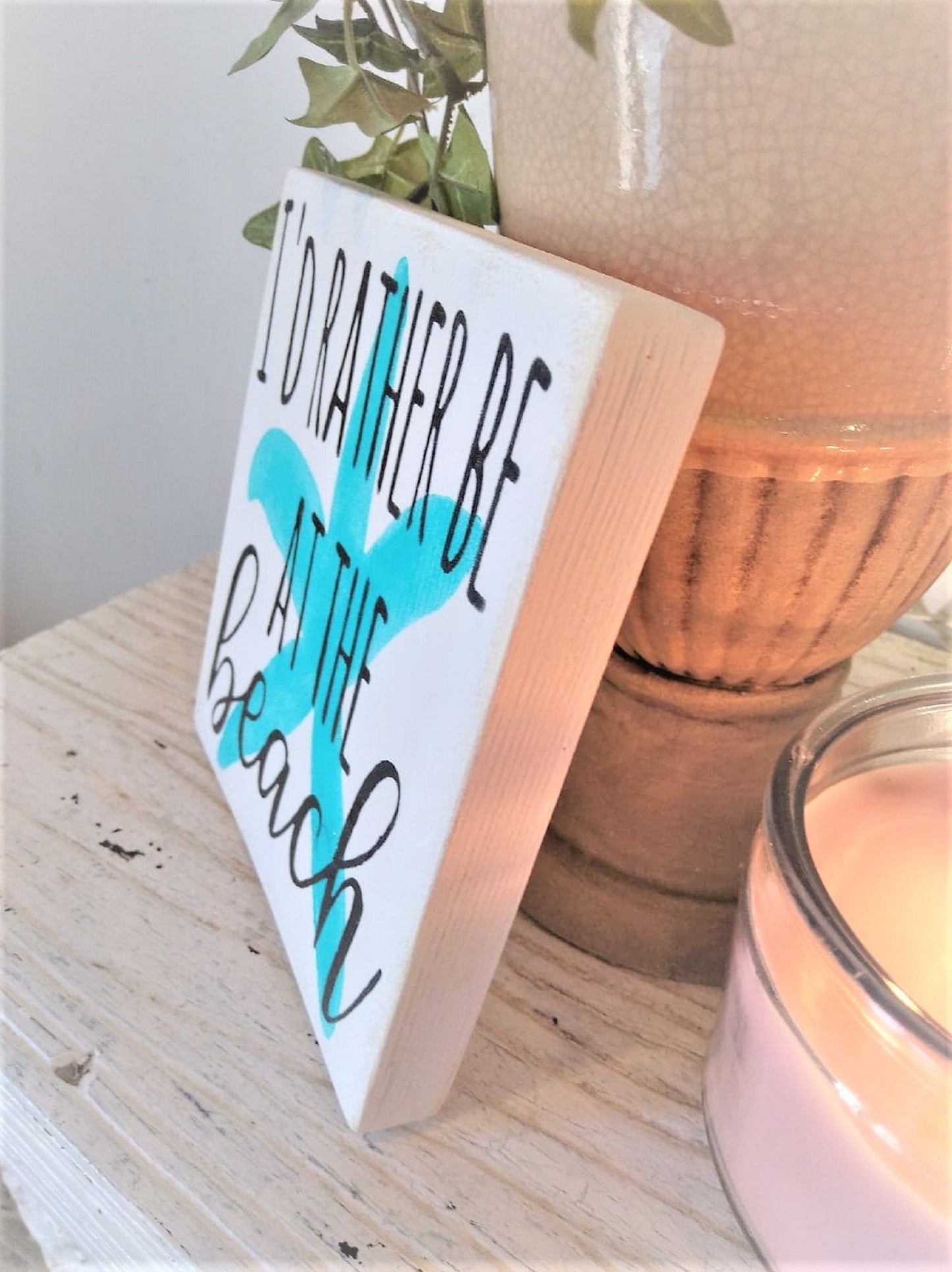 I'd rather be at the beach sign, beach signs, beachy decorations, beach house decor, beach house signs, mini signs for tiered tray beach