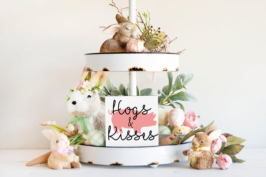 Hogs and Kisses sign, farmhouse tiered tray decor, pig decor, farmhouse decor kitchen, farmhouse, tiered tray decor, mini signs for kitchen