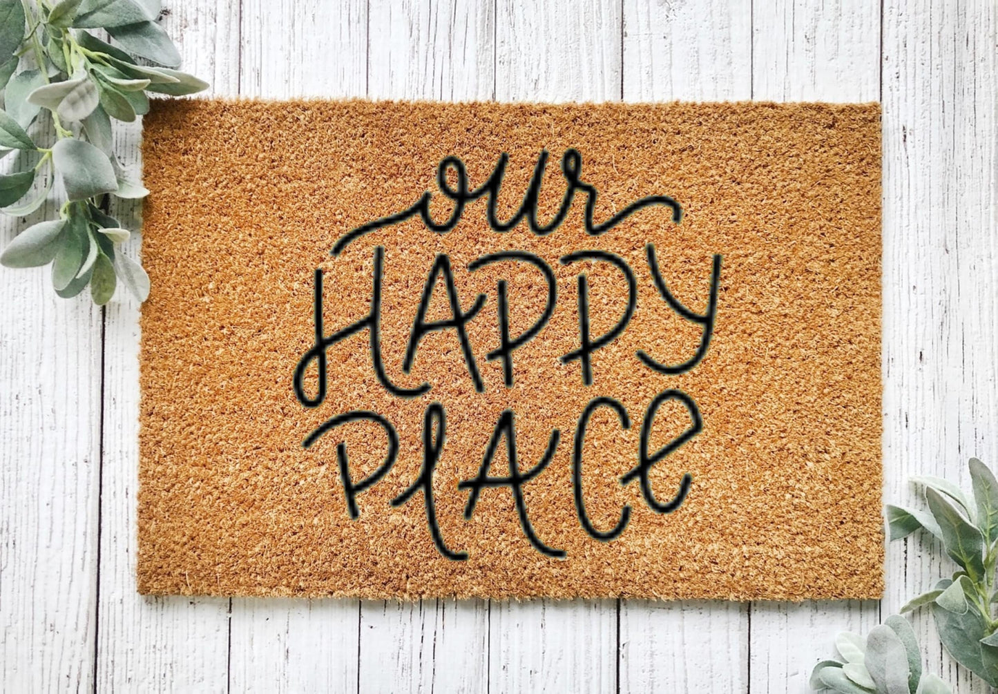 Our happy place, front door mat, our happy place sign, happy place art, happy place welcome mat, vacation home decor, cabin decor,lake house