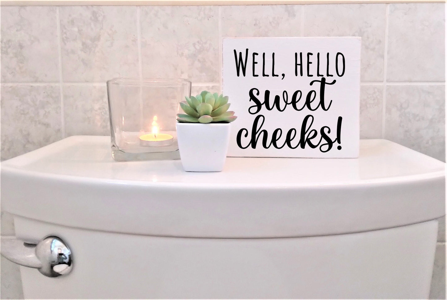Funny bathroom signs, funny back of the toilet signs, back of the toilet decor, hello sweet cheeks sign, funny powder room, signs, decor