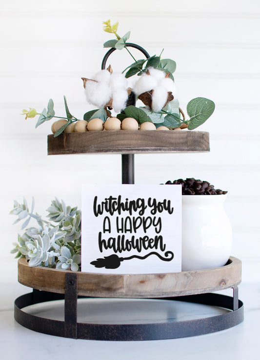 Witching you a Happy Halloween, mini Halloween signs, mini fall signs, tiered tray decor Halloween, Halloween party sign, table signs
