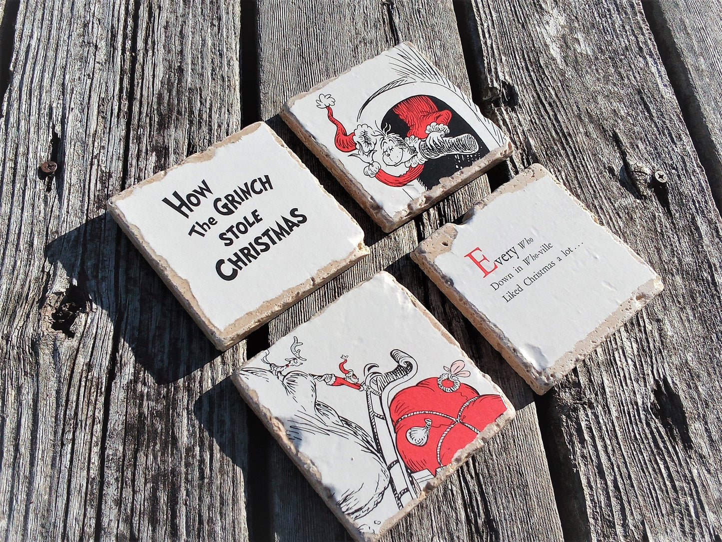 Gift for her, Gift for her Christmas, Christmas decor, unique gifts,book coasters, Grinch,coffee table decor,scrooge, christmas vacation
