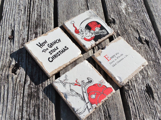 Gift for her, Gift for her Christmas, Christmas decor, unique gifts,book coasters, Grinch,coffee table decor,scrooge, christmas vacation