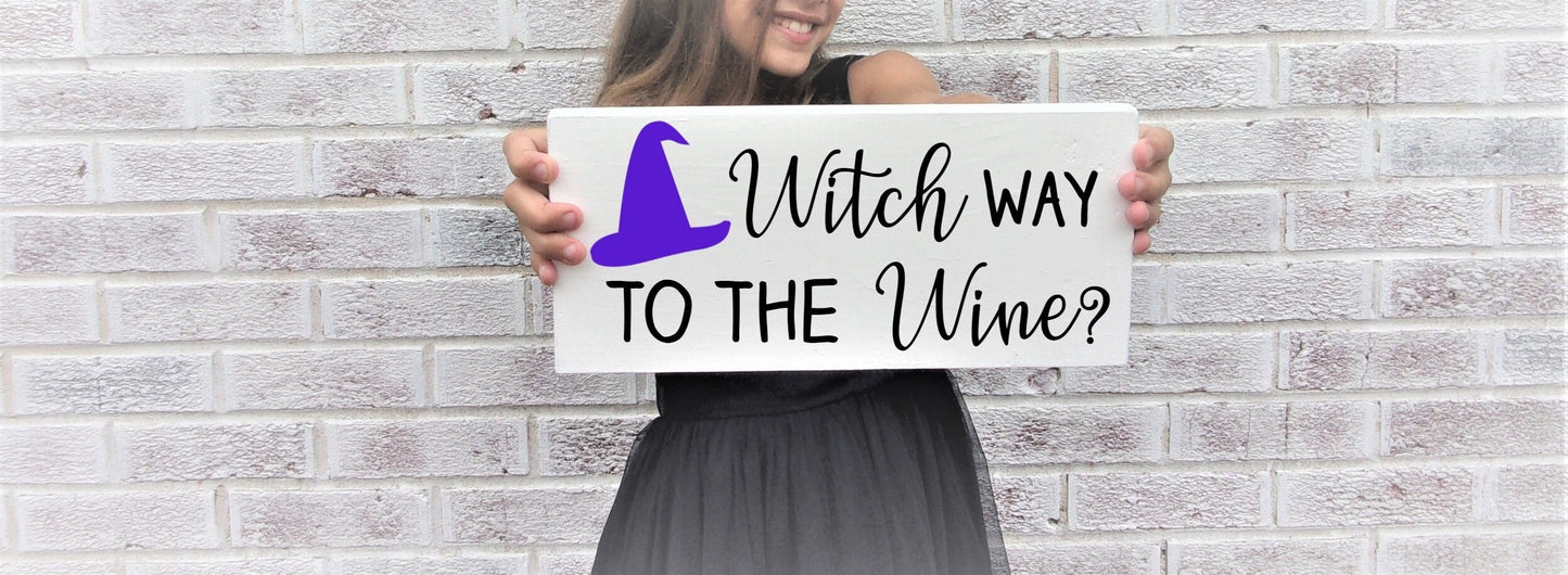 Funny Halloween Decor, Funny Halloween signs, funny witch decor, witch decorations, halloween decorations, witch way to the wine sign