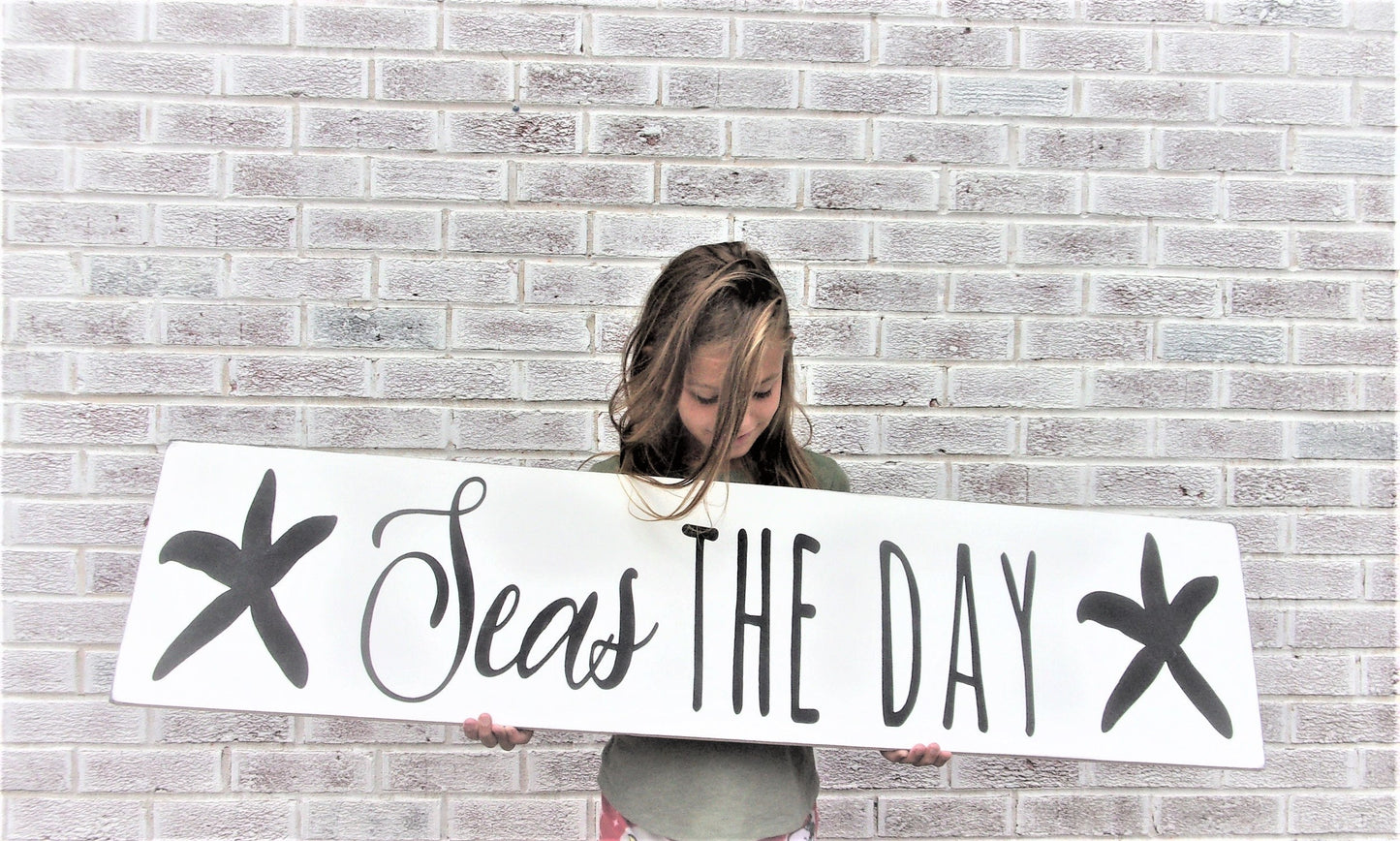 Beach Decor, Beach Signs, Seas the day sign, Seize the day, inspirational beach art, ocean wall art, coastal wall art, coastal decor, beachy
