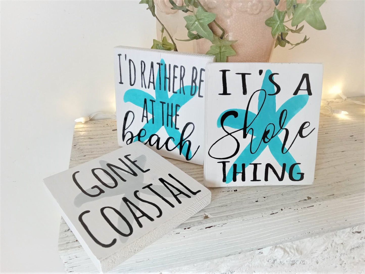 I'd rather be at the beach sign, beach signs, beachy decorations, beach house decor, beach house signs, mini signs for tiered tray beach
