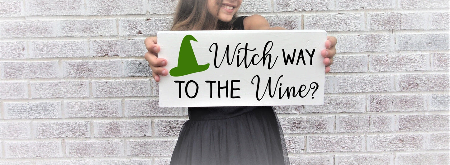 Witch way to the wine sign, Funny Halloween party signs, Funny witch decor, halloween party decorations, wine lover gift, Halloween bar sign