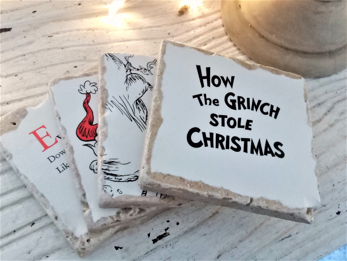 Gift for her, Gift for her Christmas, Christmas decor, unique gifts,book coasters, Grinch,coffee table decor,scrooge, christmas vacation