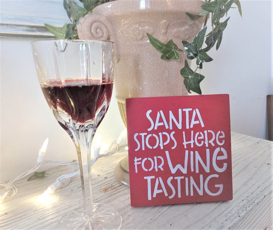 Santa stops here for wine tasting sign, christmas party decor, funny bar signs home bar, wine lover gifts, wine christmas decorations