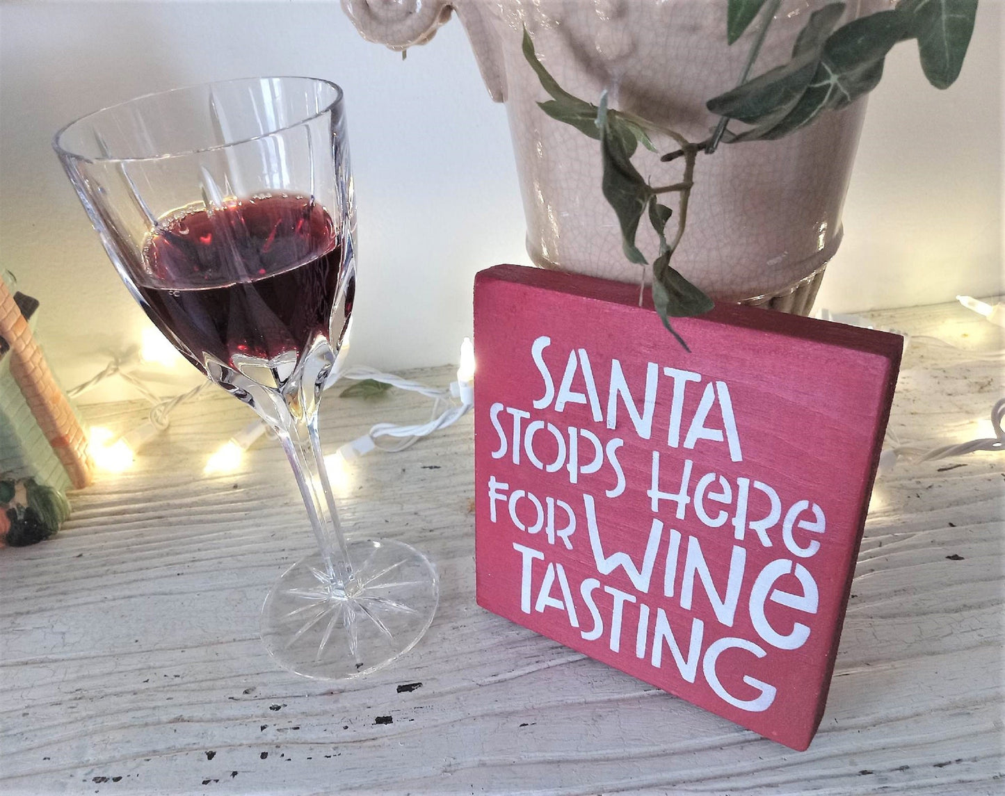 Santa stops here for wine tasting sign, christmas party decor, funny bar signs home bar, wine lover gifts, wine christmas decorations