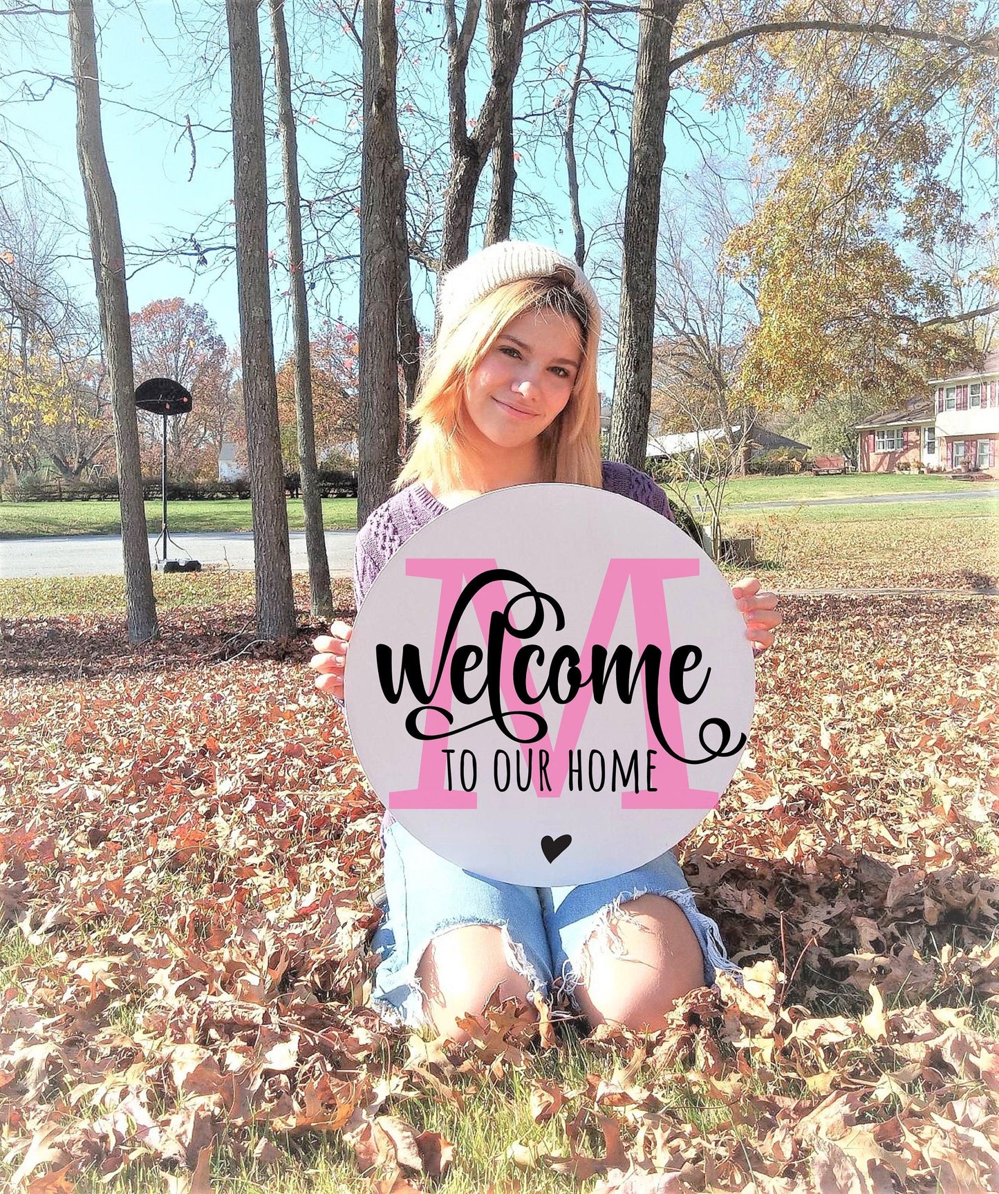 Front door sign welcome to our home, front door hanger monogram, front door wreath, front door welcome sign,personalized, door sign name