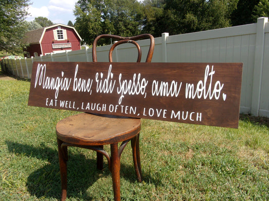 Italian wall art, Italian gift, Italian kitchen signs, Eat well laugh often love much sign, Eat sign for kitchen, Italian kitchen decor