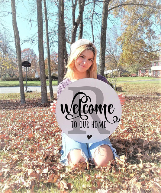 Front door sign welcome to our home, front door hanger monogram, front door wreath, front door welcome sign,personalized, door sign name