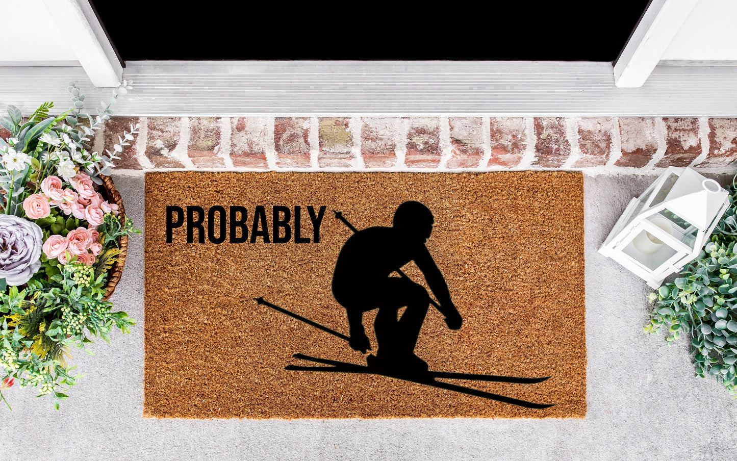 Probably skiing door mat, Skiing gifts, skiing doormats, skiing door mat, skiing gift for men, skiing gifts for him, front door sign winter
