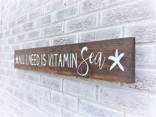 All I need is vitamin sea sign, beach signs, beachy signs, beachy decor, beach house wall art, beach house wall decor, wood beach signs