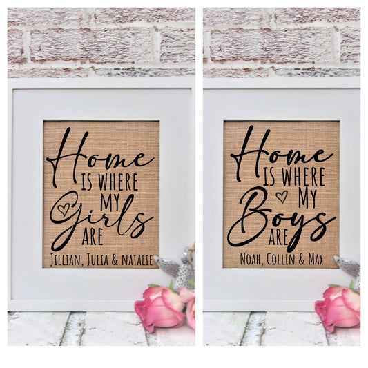 Home is where my boys are sign, gift for boy mom, boy mom birthday gift, baby boy nursery decor, baby boy shower gift, baby boy nursery art