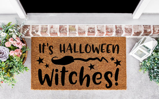 It's Halloween Witches, doormat halloween, halloween decor witch, witch decor, halloween decorations for home, doormats fall, its october