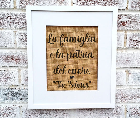 The family is the Heart of the Home, Italian gifts for women, Italian wall art, Italian wall decor, framed print, gift across the miles