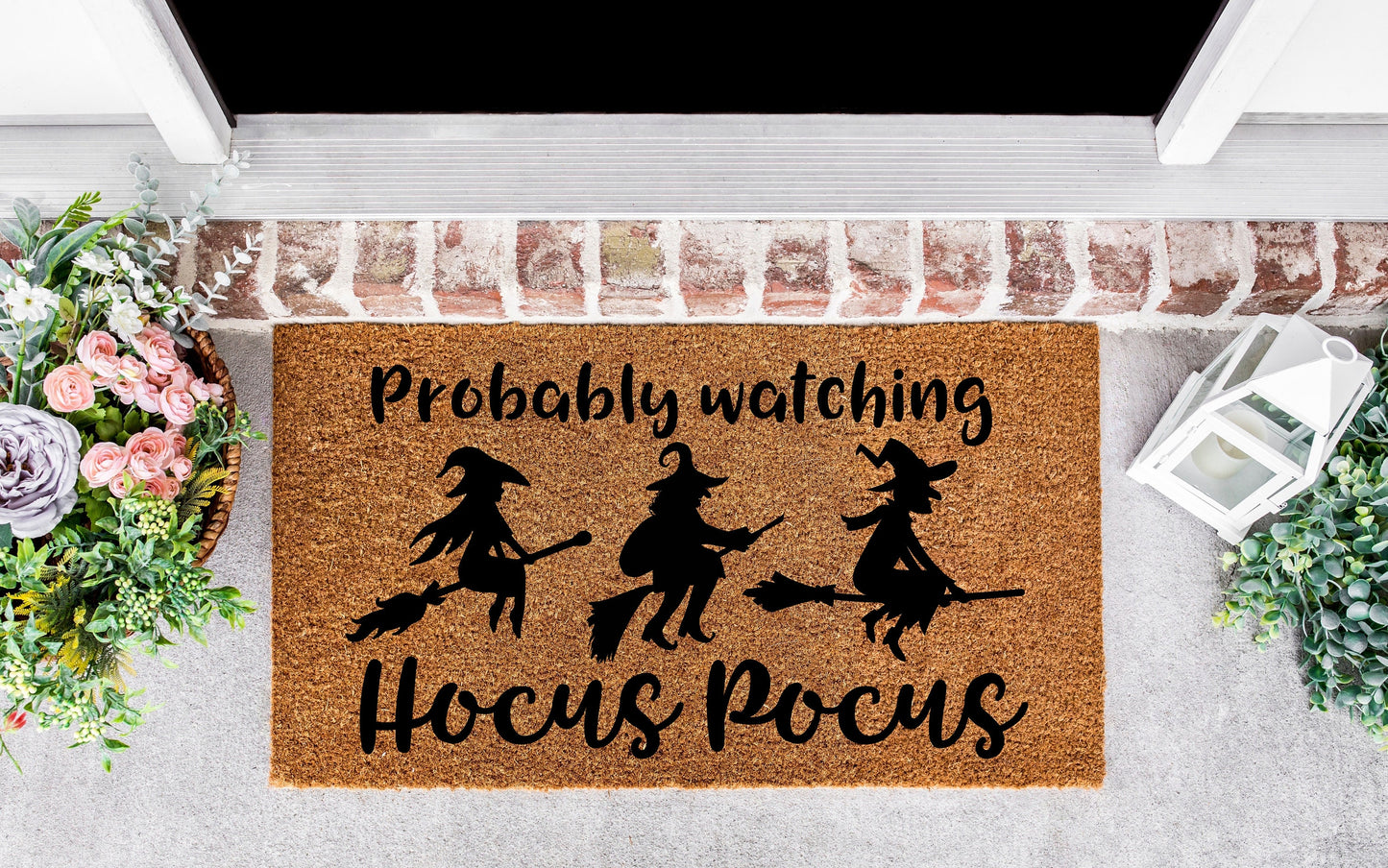 Probably watching hocus pocus, doormat Halloween, Hocus Pocus doormat, hocus pocu, halloween witch decor, halloween party decorations