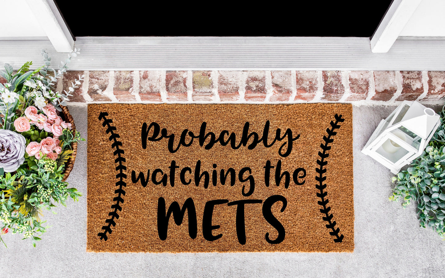 Probably watching the Mets doormat, mets gifts, New York, Metropolitans, New York City, gifts for him, baseball gifts for men