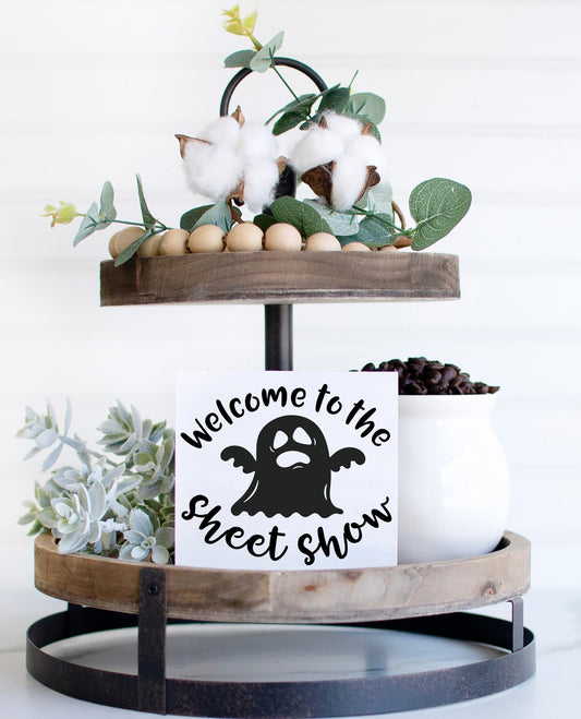 Welcome to the sheet show, halloween ghost decor, funny ghost, halloween ghost family, halloween decor for home, funny halloween decor