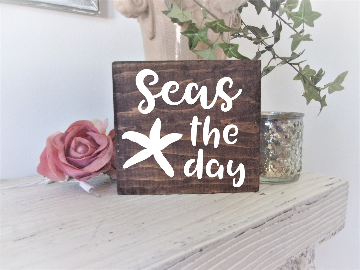 Beach Decor, Beach Signs, Seas the day sign, Seize the day, inspirational beach art, ocean wall art, coastal wall art, coastal decor, beachy