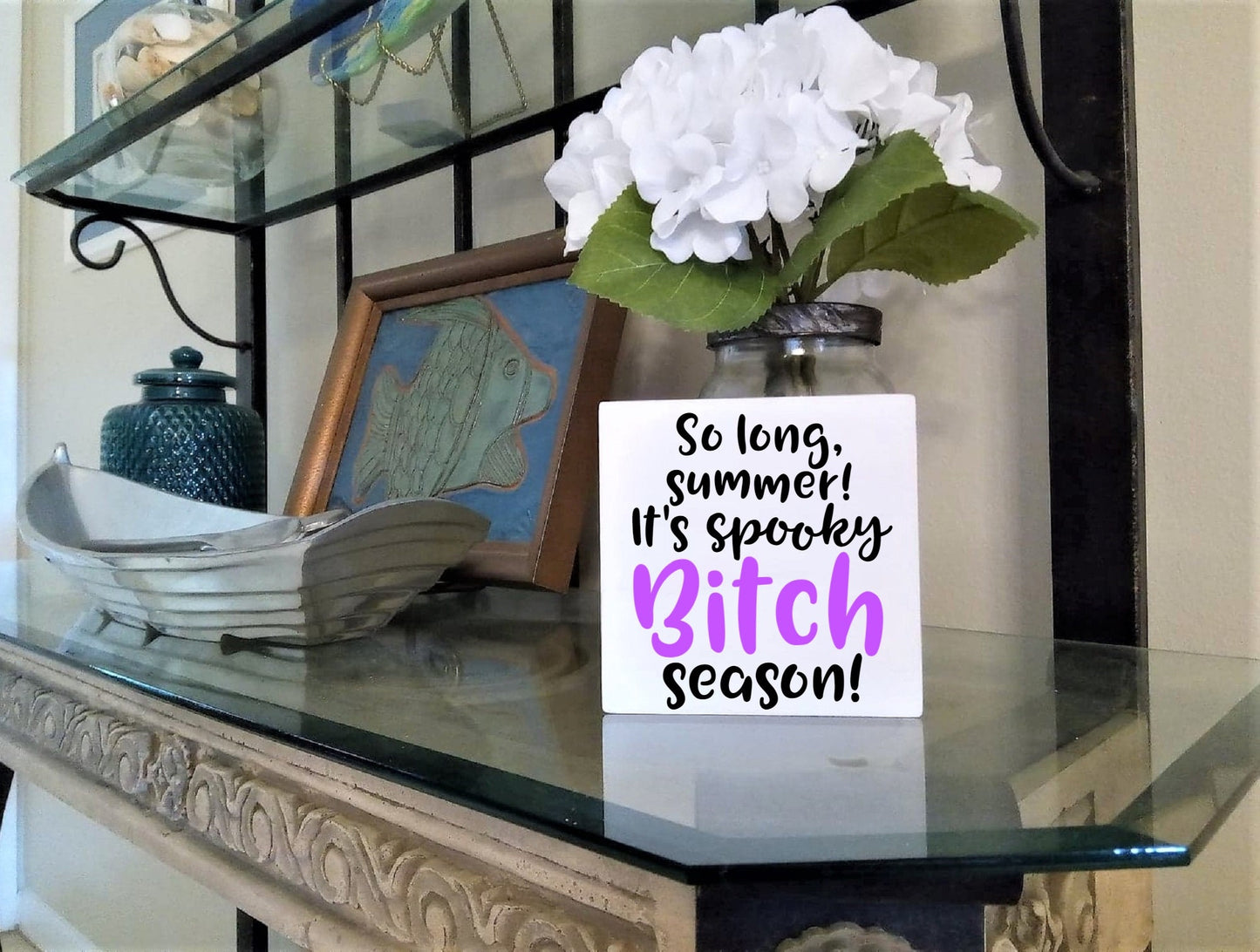 Spooky Witch Season, funny Halloween signs, funny witch signs, spooky bitch season, halloween witch decor, tiered tray decor Halloween, boo