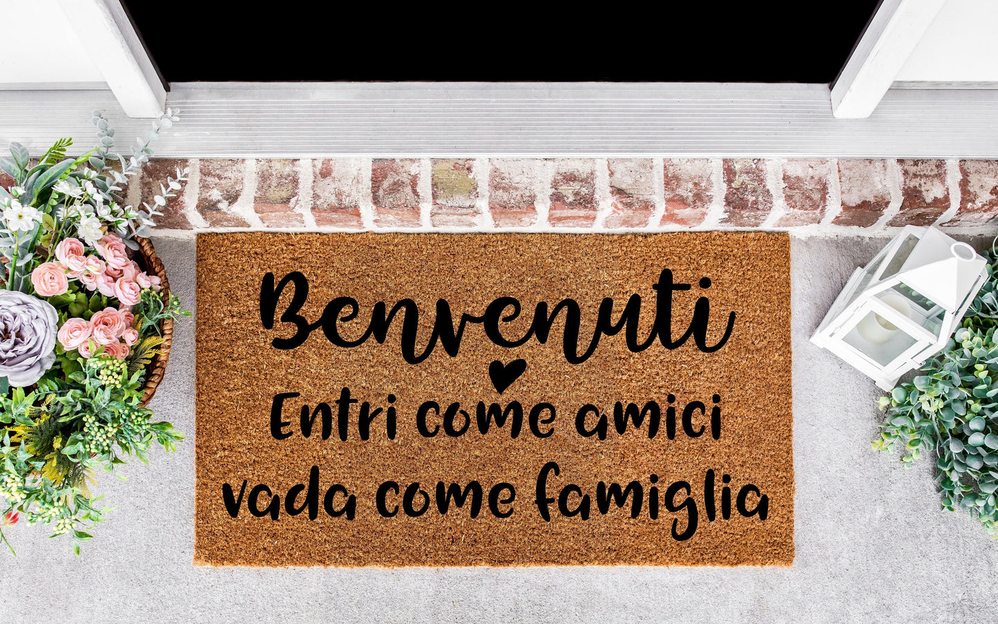 Italian welcome mat, benvenuti sign, Italian gifts, Italian gifts for women, Enter as friends leave as family, housewarming party decor