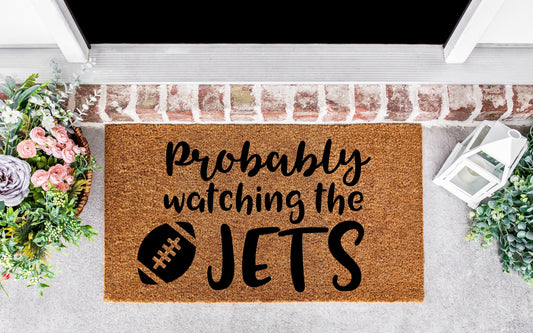 Probably watching the Jets door sign, Jets gifts, football, new york, jets, New York city,ny,jets sign, door mat, NY, new york