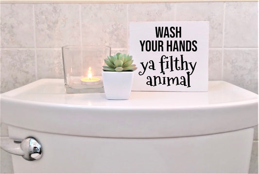 Wash your hand ya filthy animal sign,funny bathroom signs, funny powder room signs, wash your hands sign, mini signs for bathroom,Home Alone