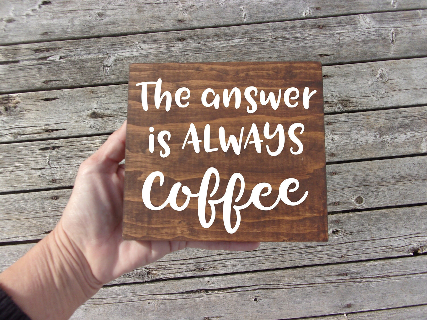 The answer is always coffee, funny coffee sayings, coffee lover gifts, funny desk signs, funny desk decor, gift ideas, coworker gift