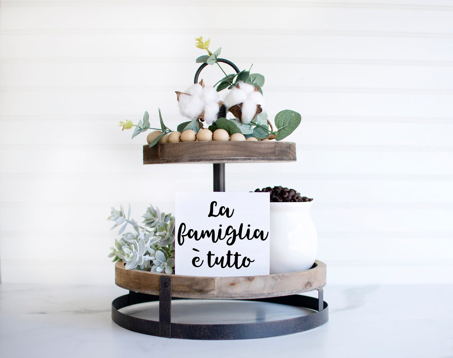 La Famiglia e Tutto sign, mini tiered tray decor, mini Italian signs, Italian kitchen decor, Italian kitchen signs, Italian gifts, tuscan