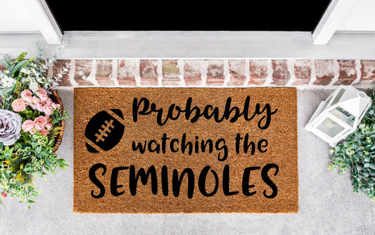 Probably watching the seminoles doormat, florida state ,seminoles, gifts for him, seminoles, football, seminoles ,football party, seminole
