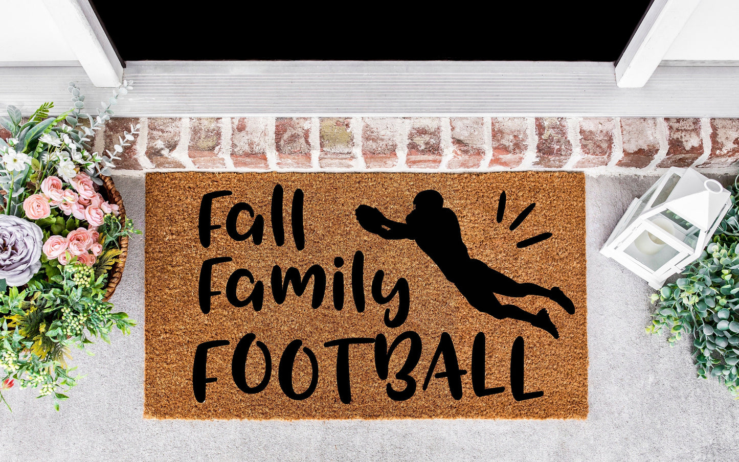Fall Family Football doormat, doormat fall, football mom, fall decor for front porch,fall decor sign, faith family football signs,autumn