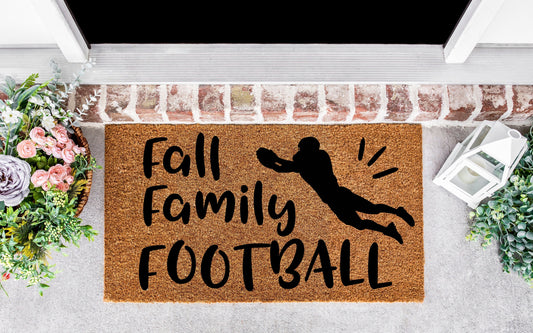 Fall Family Football doormat, doormat fall, football mom, fall decor for front porch,fall decor sign, faith family football signs,autumn