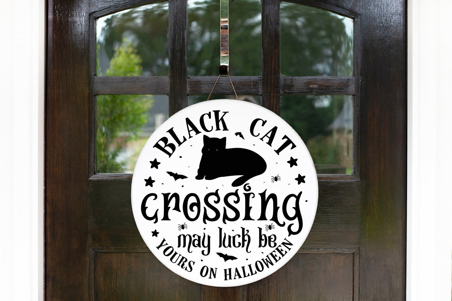Black Cat Crossing, front door sign Halloween, front door decor halloween, front door hanger halloween, front door decor fall, black cat